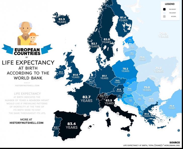 Harta Europei, în funcţie de SPERANŢA de viaţă. Pe ce loc se află România 