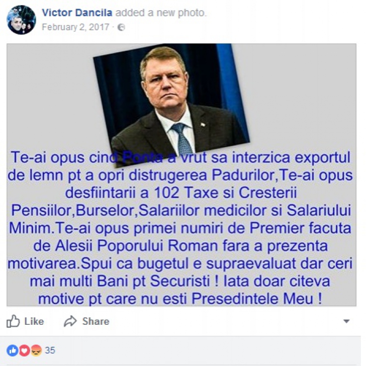 Fiul Vioricăi Dăncilă, mesaj dur pe Facebook împotriva președintelui Iohannis
