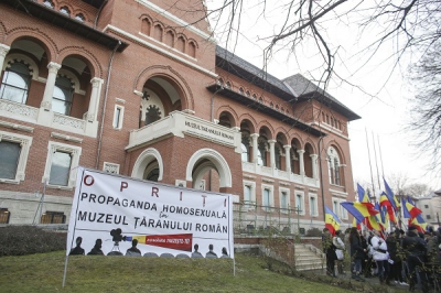 Protest la MŢR, la proiecţia "Soldaţii. Poveste din Ferentari". FOTO: INQUAM / Octav Ganea