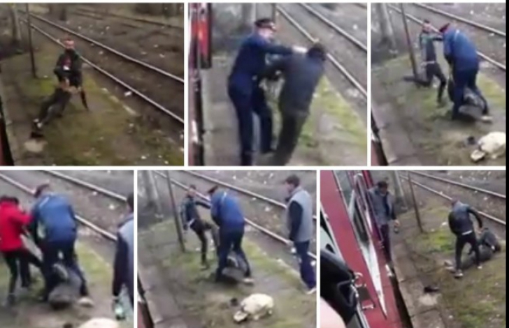 Incident violent într-o gară din Arad!  Bărbat bătut de controlor, pasagerili filmau (VIDEO)