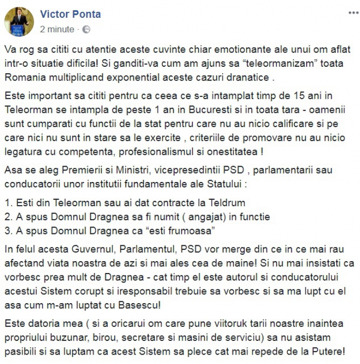 Ponta, despre cum ajungi premier sau ministru: "A spus domnul Dragnea că eşti frumoasă"