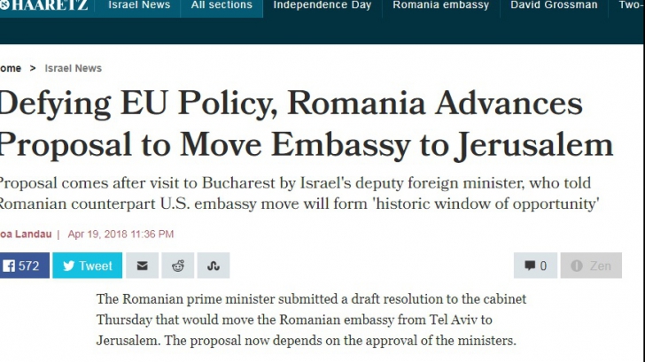 Presa din Israel: România sfidează UE și vrea să își mute ambasada la Israel