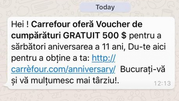 Voucher LIDL sau Carrefour de 500$. O nouă metodă de înşelăciune pe Facebook şi Whatsapp
