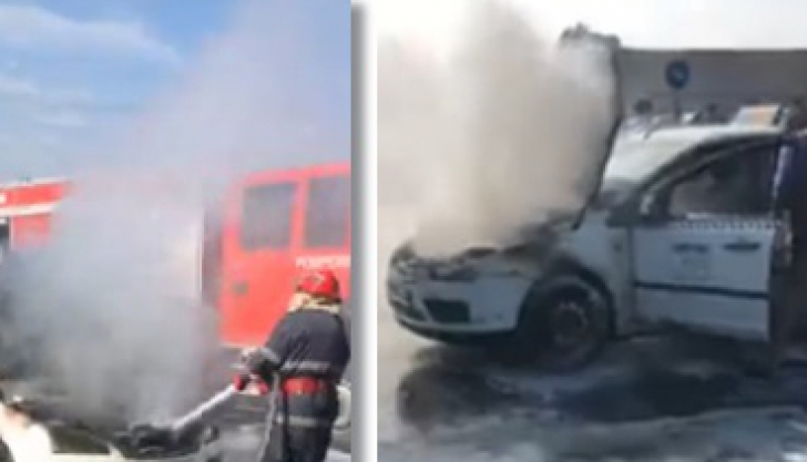 Un taximetrist cuprins de flăcări pe o stradă din Timișoara
