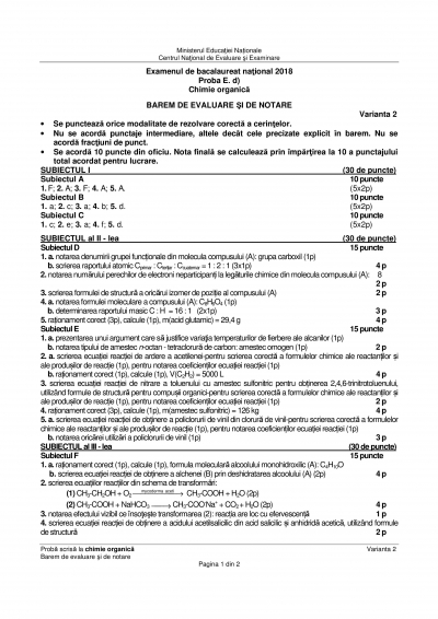 Barem chimie organica BAC 2018