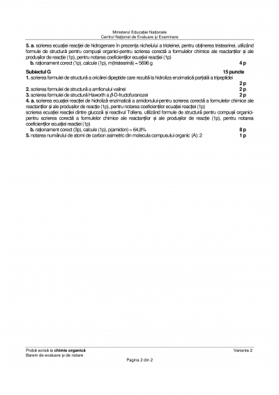 Barem chimie organica BAC 2018