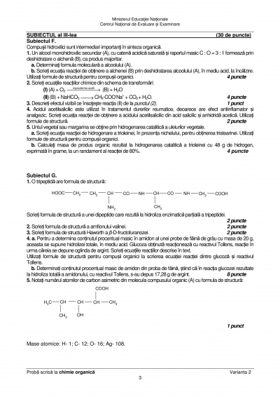 Subiecte Chimie organica BAC 2018. Dificultatea ridicată la subiectele de la BAC 2018. Barem