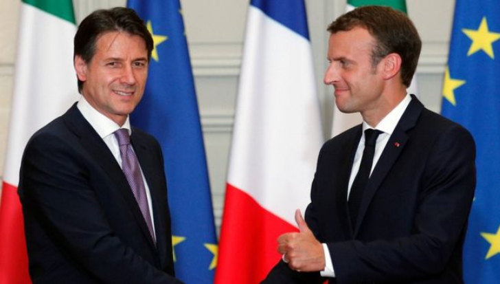 Premierul italian Giuseppe Conte s-a întâlnit cu Emmanuel Macron