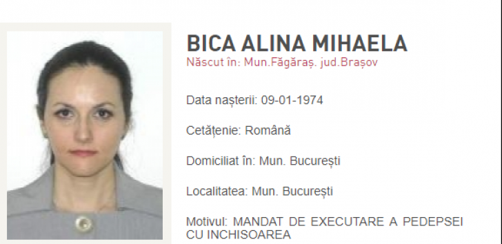Fosta șefă DIICOT Alina Bica a fost dată în urmărire generală