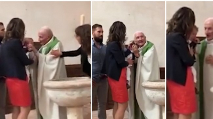 Video revoltător, bebeluş pălmuit de preotul care-l boteza