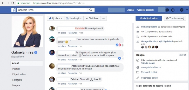 Gabriela Firea s-a întors pe Facebook, dar n-a "rezistat" mai mult de-o oră