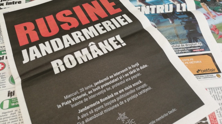 "Ruşine Jandarmeriei Române", o campanie plătită pe prima pagină în Gazeta Sporturilor