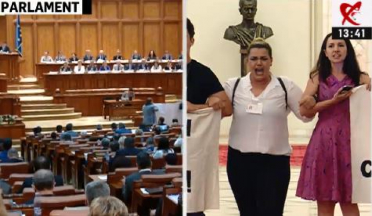 Protest zgomotos în Parlament. Scandări împotriva PSD, în timpul discursului lui Dăncilă