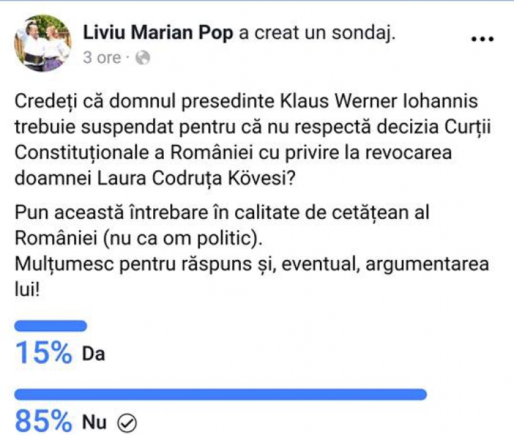 Liviu Pop, încă o gafă. A făcut sondaj să vadă dacă lumea vrea suspendarea lui Iohannis. Răspunsul?