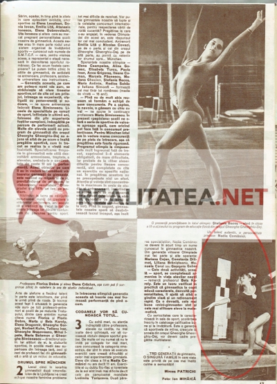 Prima fotografie cu Nadia Comaneci, aparuta in revista Sport din martie 1972. Numele i-a fost scris gresit: "Comanici". Arhiva: Cristian Otopeanu