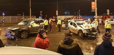Accident înfiorător, în Capitală: 3 polițiști și un jandarm, spulberați de o mașină