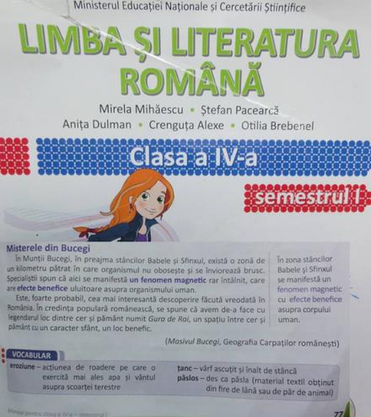 Informaţii controversate într-un manual de Română de clasa a IV-a: În Munții Bucegi există o zonă...