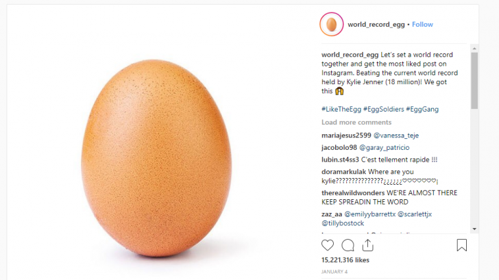Cel mai popular ou pe Instagram a depășit un celebru fotomodel american