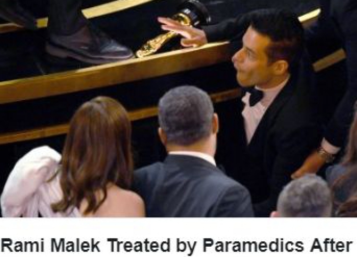 Incident la OSCAR 2019. Momentul în care Rami Malek cade de pe scenă