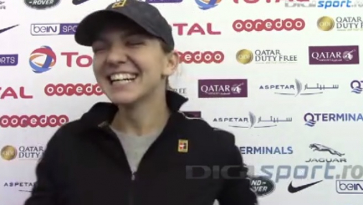 Simona Halep, în hohote de râs, după ce a ratat titlul la Doha