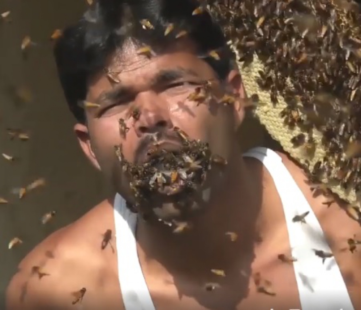 Terifiant! Un bărbat își umple gura cu sute de albine vii. Ritualul care a șocat