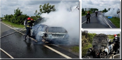 Panică pe autostradă, lângă Timişoara! O maşină a ars ca o torţă!