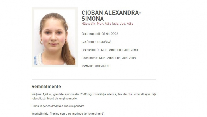  Minoră din Alba Iulia a dispărut de acasă