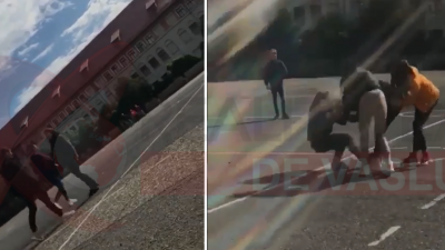 Imagini șocante. Bătaie între două eleve în curtea unui liceu din Bârlad