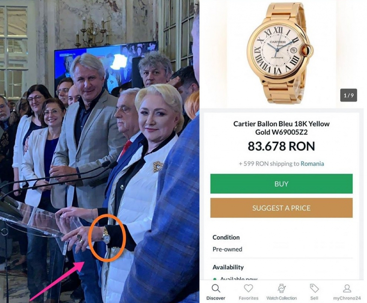 Viorica Dăncilă defilează, în campania electorală, cu un ceas din aur masiv. Cât valorează?
