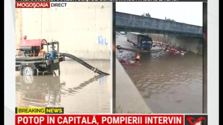 Capitala, sub apă. Pasaj inundat, la Mogoșoaia, după ploaia torențială 