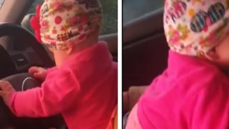 INCONŞTIENŢĂ: Și-a pus fetița de numai câteva luni la volan, în timp ce conducea pe un drum public
