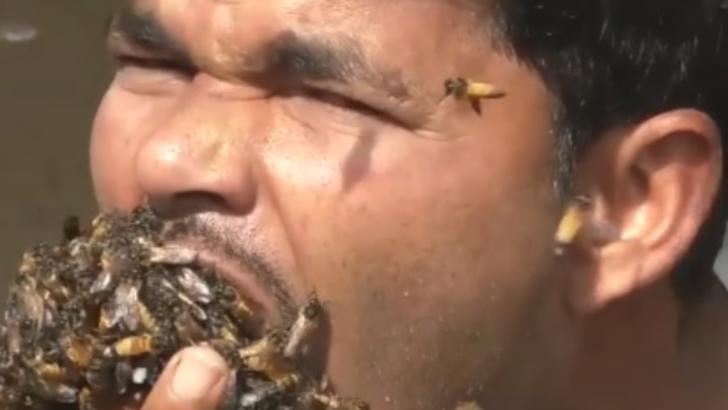 Ritualul care a șocat: de ce își umple acest bărbat gura cu sute de albine vii