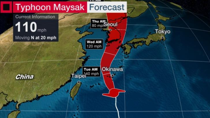 Taifunul Maysak crește în intensitate: Japonia, avertizată să se pregătească de ''un dezastru major
