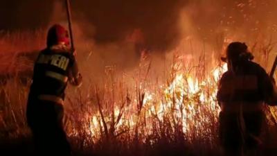 FOTO/ VIDEO Incendiu violent la Vadu. Au ars 400 de ha de vegetație uscată