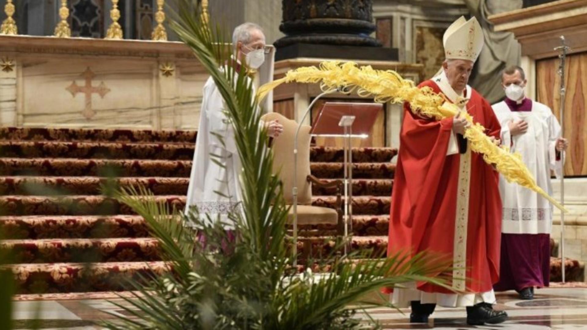 Papa Francisc, la slujba oficiată de Florii în Bazilica Sf. Petru, 28 martie 2021 Foto: Vatican Media