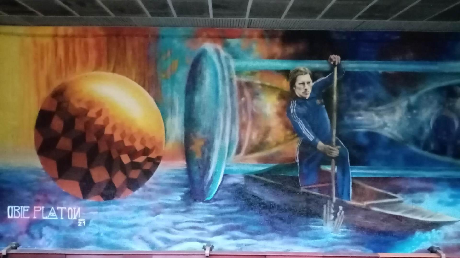Ivan Patzaichin - grafică murală stația de metrou Ștefan cel Mare