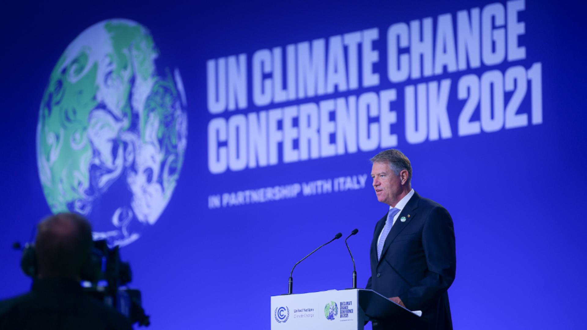 Klaus Iohannis, la Conferința ONU privind schimbările climatice (COP26), 2 noiembrie 2021 Foto: presidency.ro