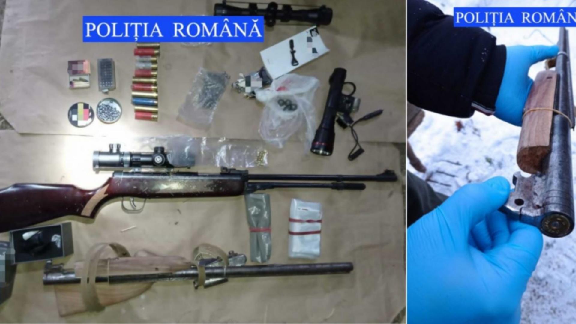 Arme de vânătoare deținute ilegal la un nemțean. Foto/Poliția Română