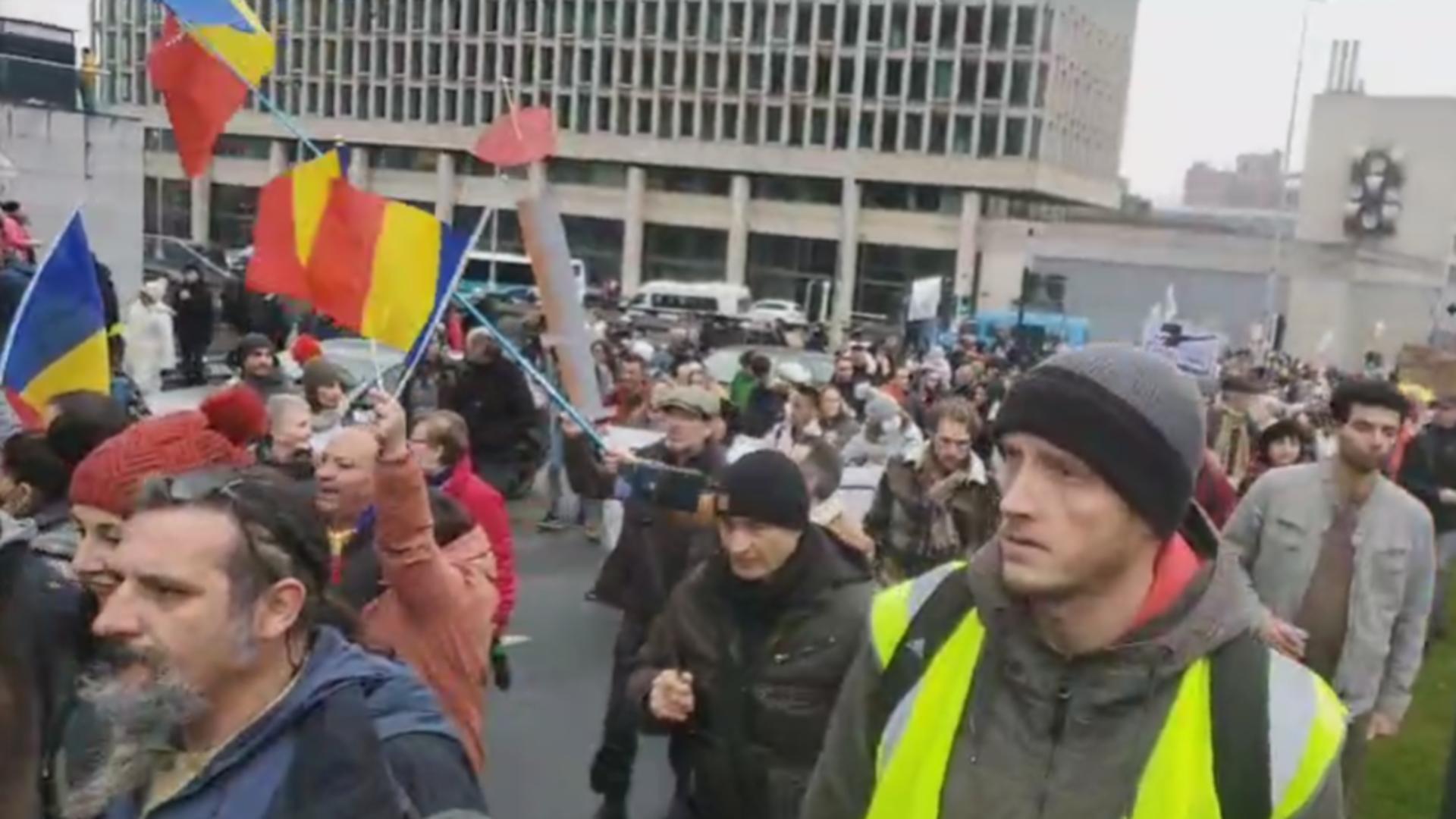 Români la protestele de la Bruxelles (captură video)