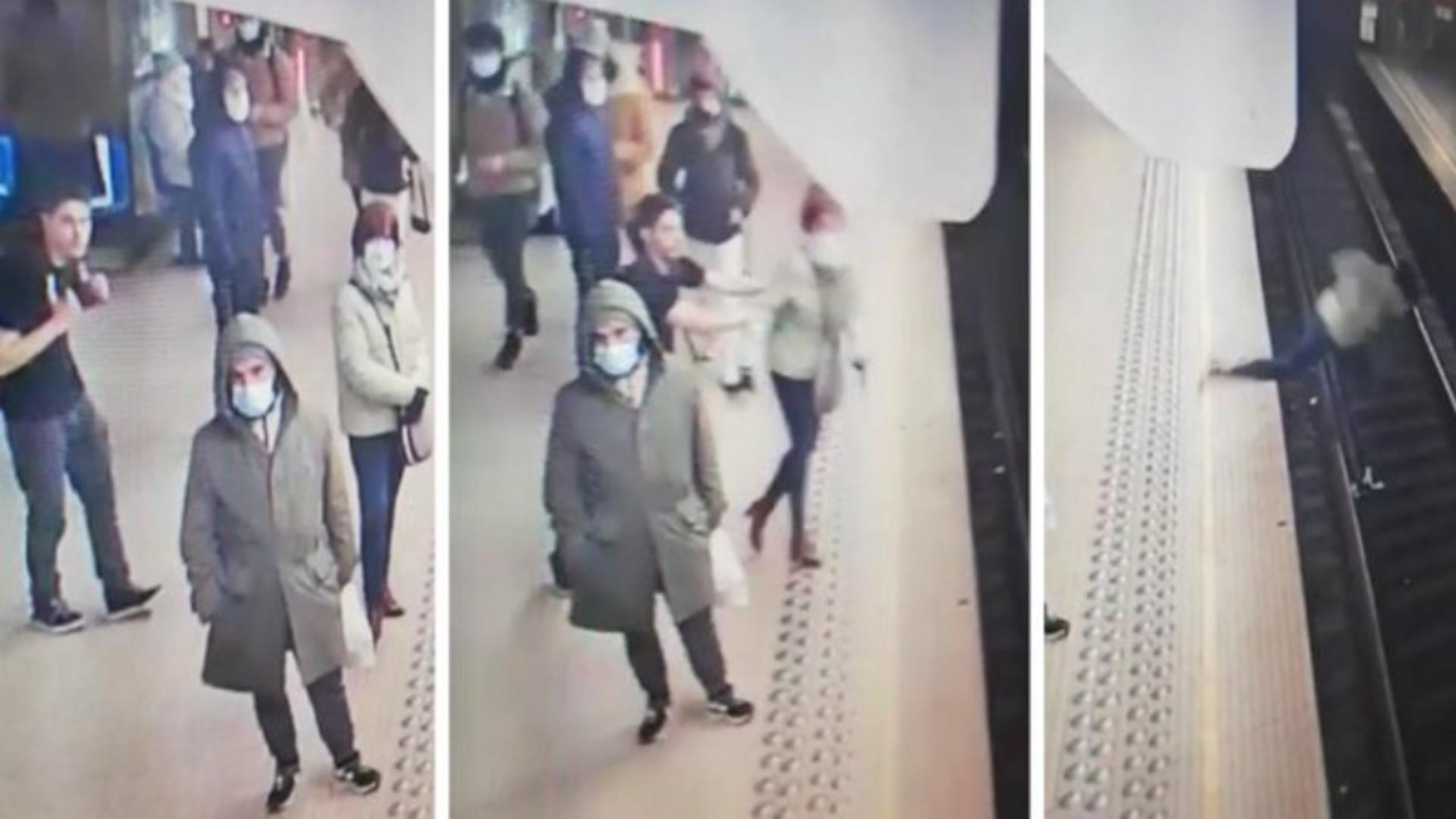 Tentativă de OMOR la metrou! Imagini ȘOCANTE cu femeia împinsă pe șine de un tânăr