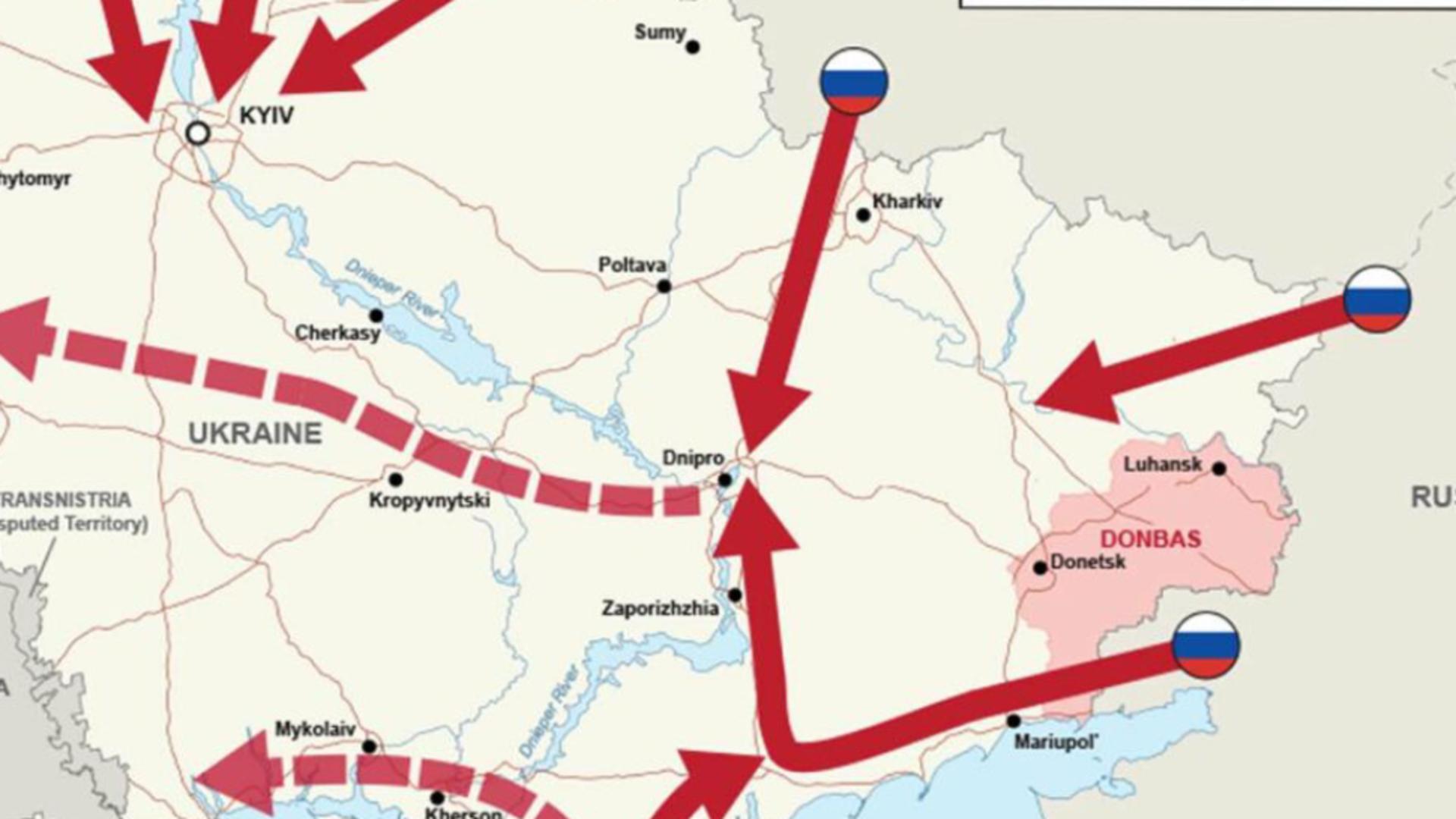 Harta invaziei asupra Ucrainei FOTO: TWITTER 