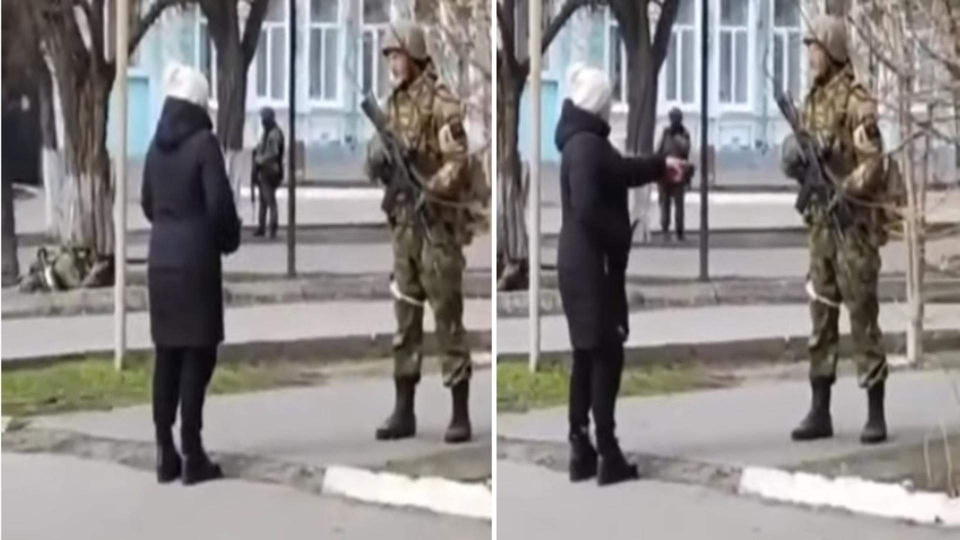 Imagini tulburătoare din Ucraina - soldat rus, certat pe stradă de o femeie