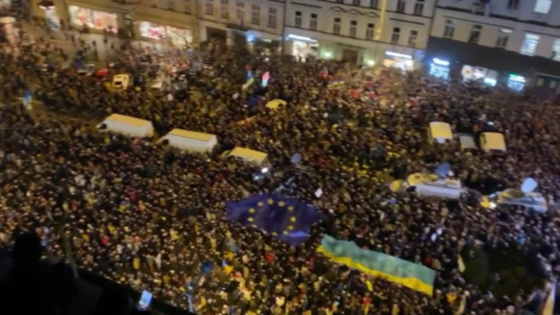 Proteste Praga / Captură video Twitter