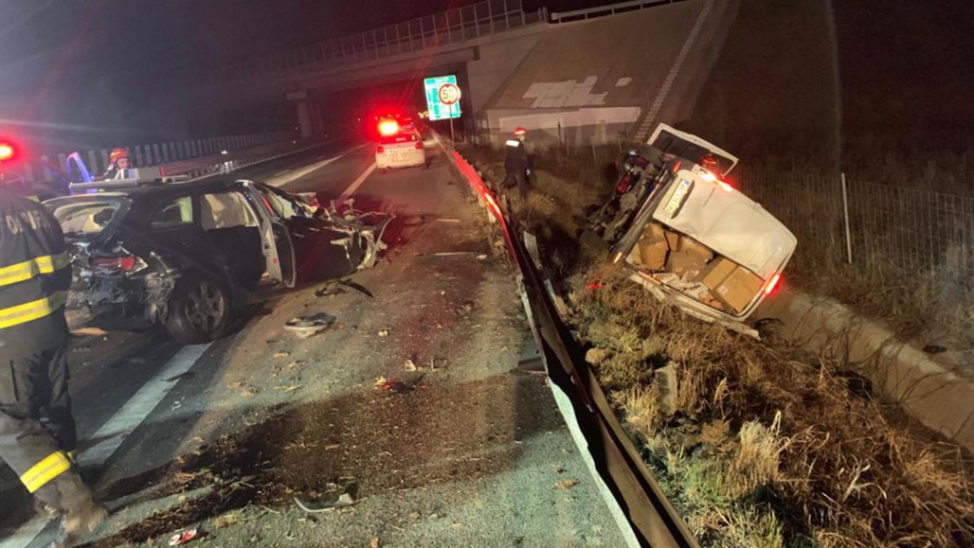 Accident în lanț, pe autostrada A1: un mort și 2 răniți