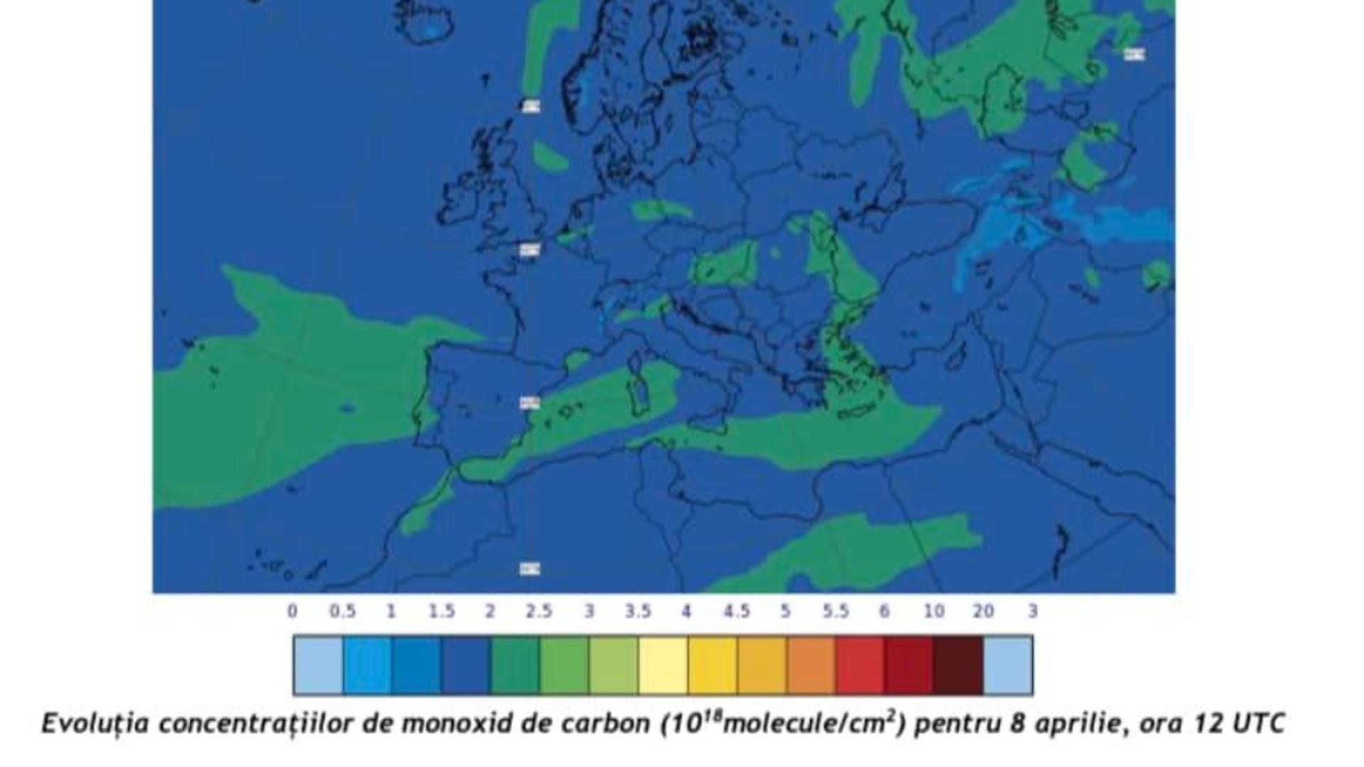 Hartă concentraţii de monoxid de carbon / Facebook ANM