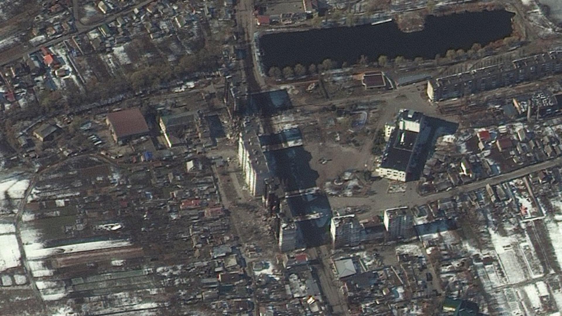 Imagini din satelit cu distrugerile din Borodyanka/ Foto: Profimedia