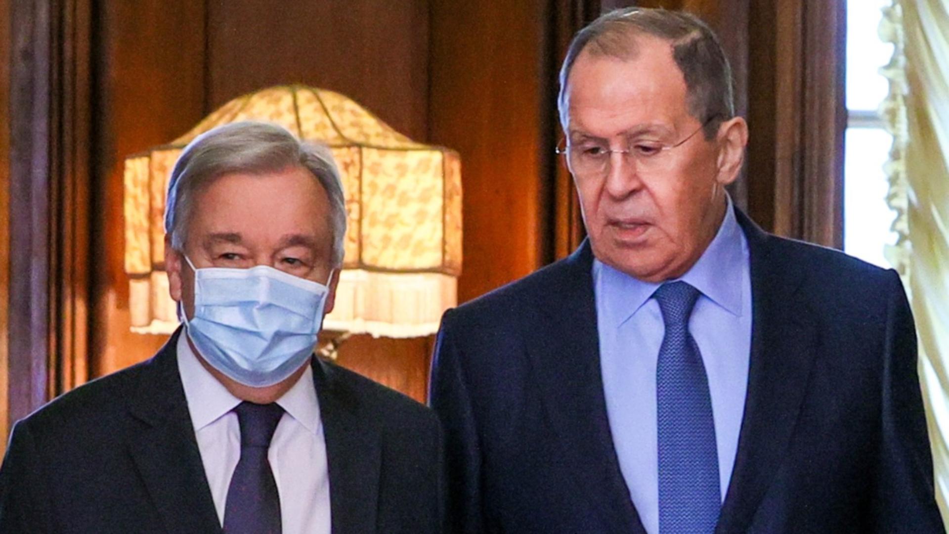 Antonio Guterres, secretarul general al ONU, și Serghei Lavrov, ministru rus de externe / Profimedia