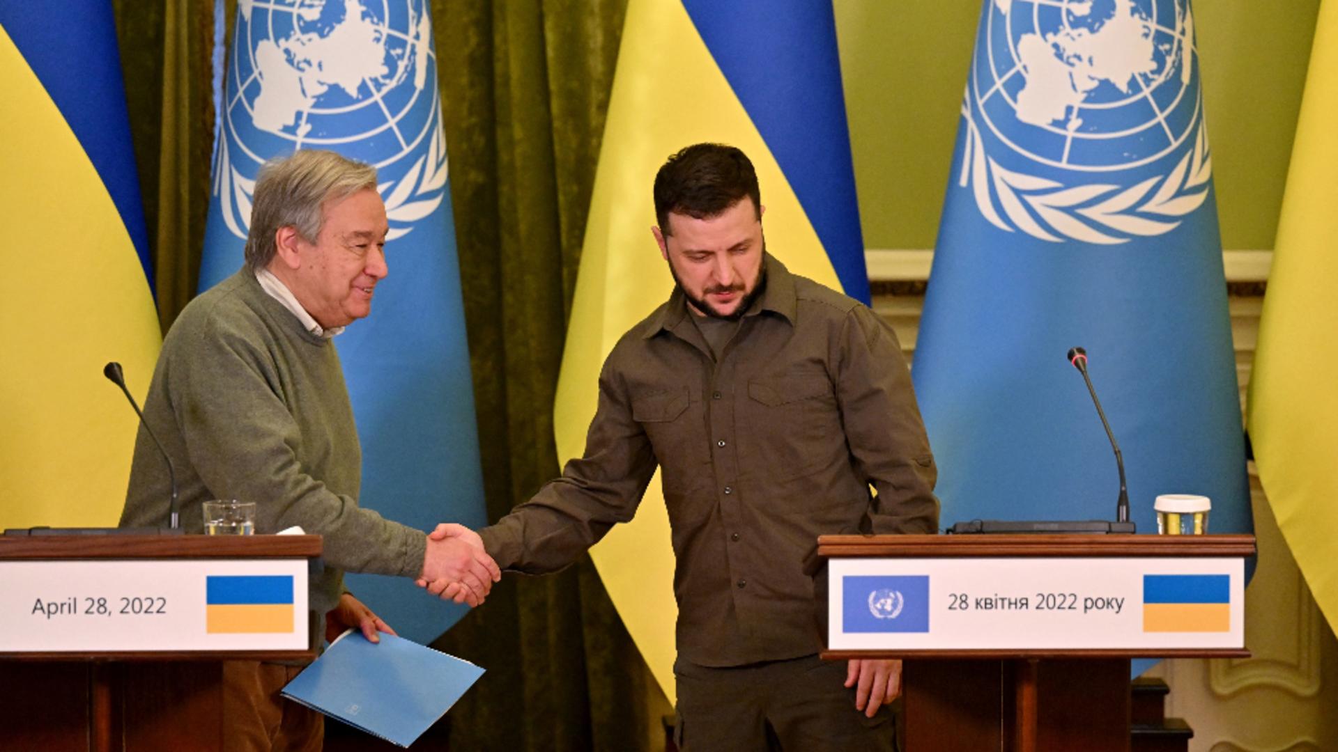 António Guterres și Volodimir Zelenski / Foto: Profi Media