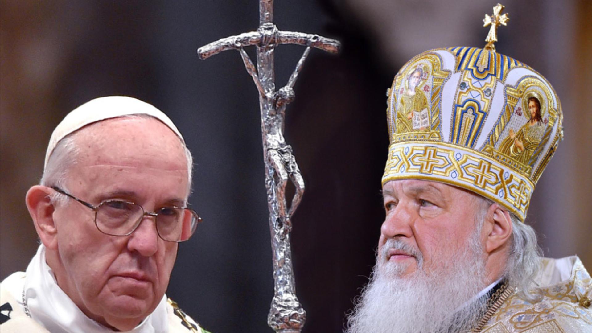 Papa Francisc și patriarhul Bisericii Ortodoxe Ruse - Kiril Foto: Ria Novosti