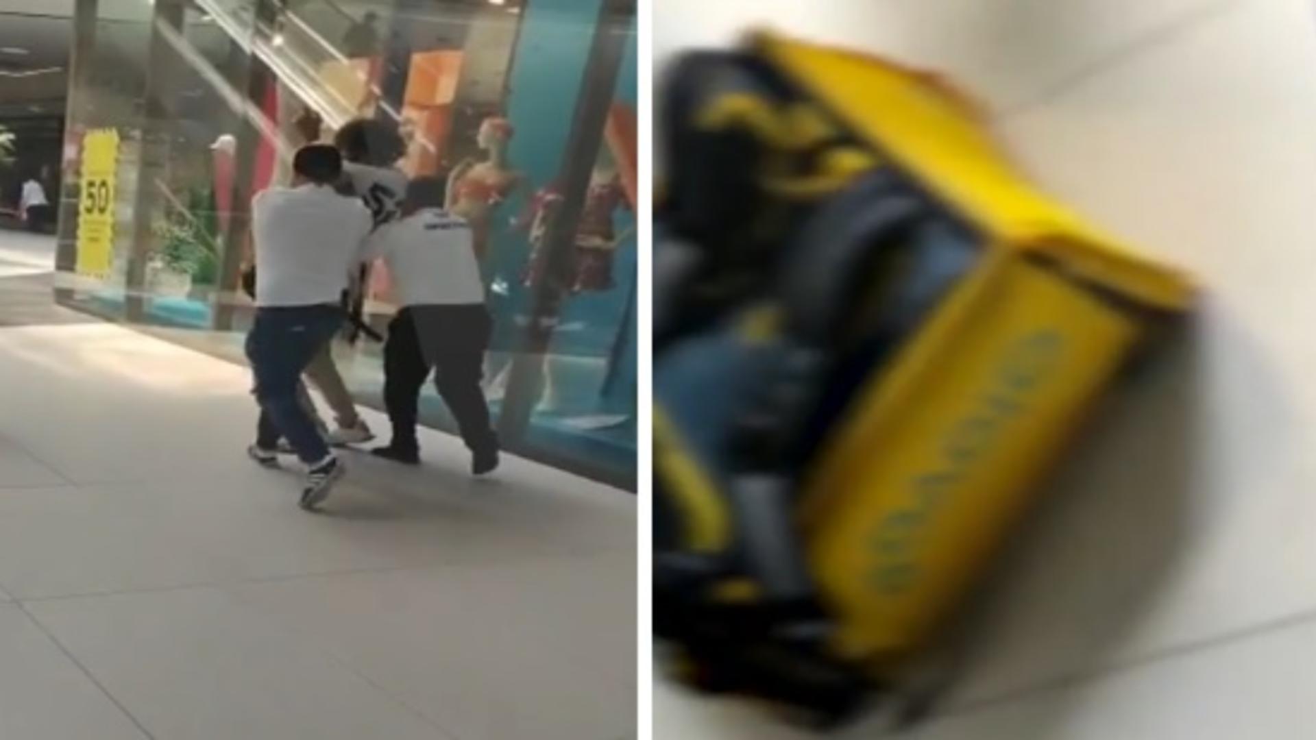 Livrator bătut crunt și umilit de paznicii unui mall, sub ochii clienților 